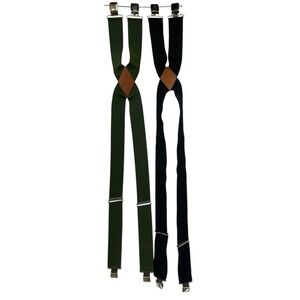 ZEAIFROOG Men's Green Black Suspenders Leather Diamond Yoke Clips